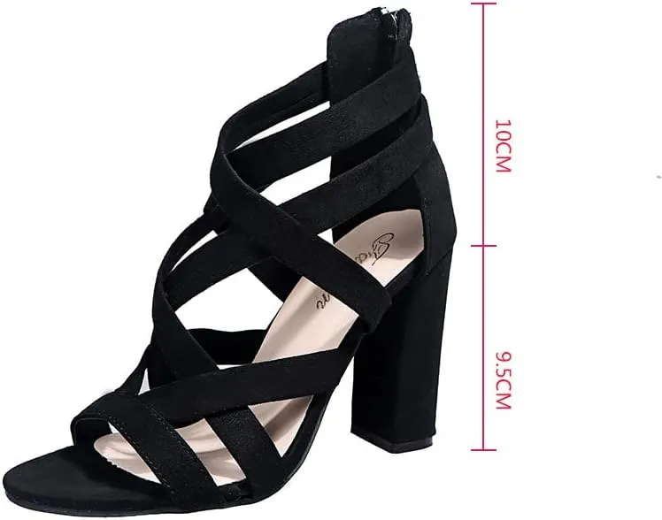 ZBYY Women's Ankle Strap Dress Pump Chunky High Heel Sandals Summer Crisscross Open Toe Block Heels Dress Pump Sandals