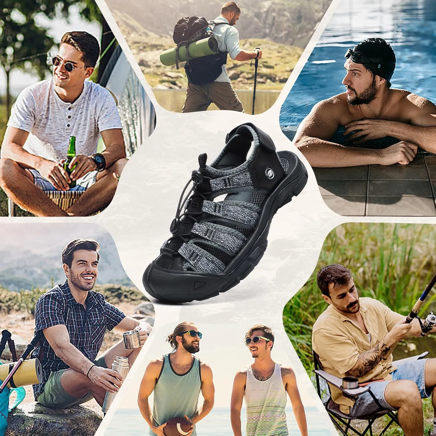 ziitop Mens Hiking Sandals Closed Toe Athletic Sport Sandals Leather Athletic Lightweight Trail Walking Casual Water Shoes