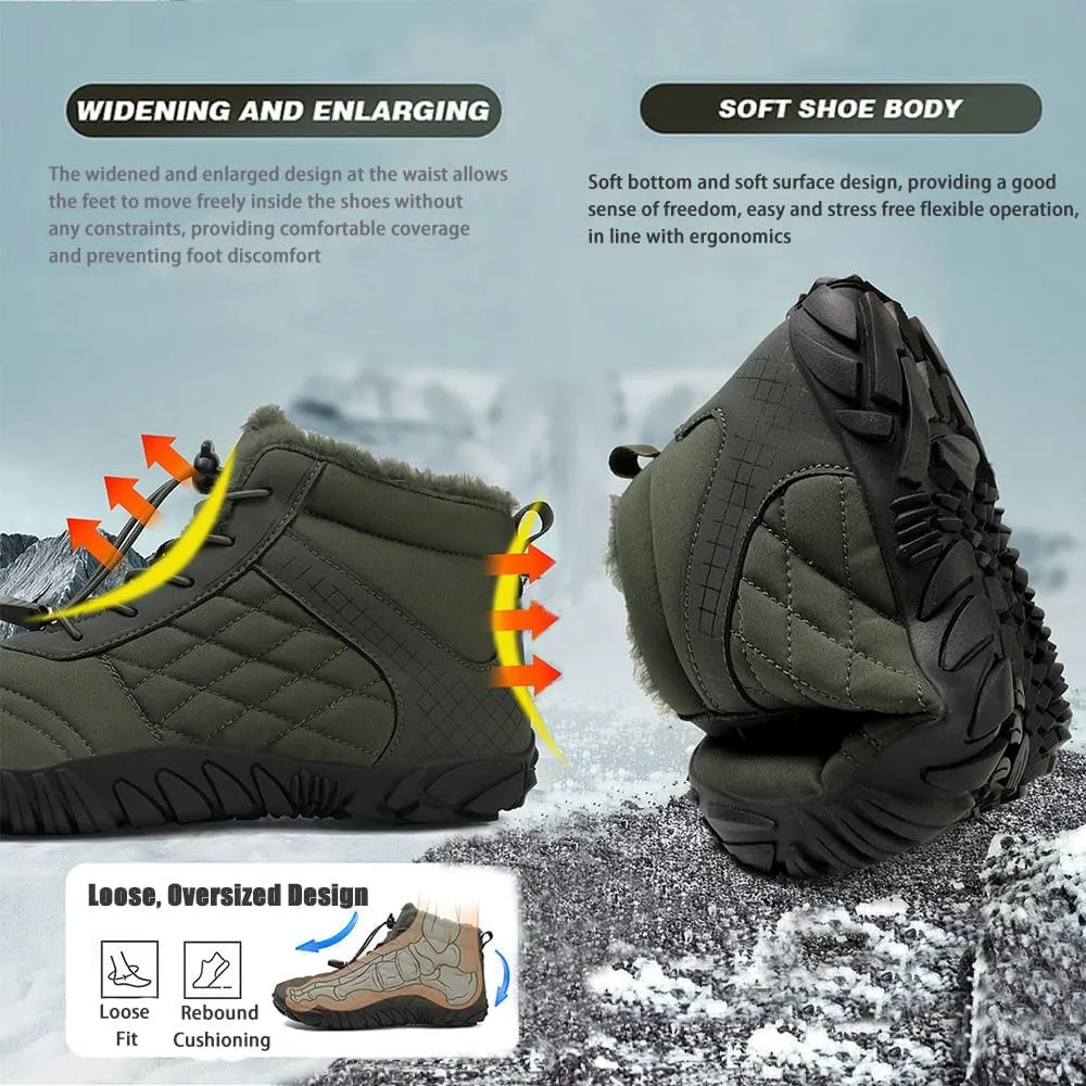 ZJQ 2025 New Winter Footwear Barefoot Shoes Women Men, Wide Toe Hiking Shoes, Non-Slip Waterproof Flexible Outdoor Sneakers