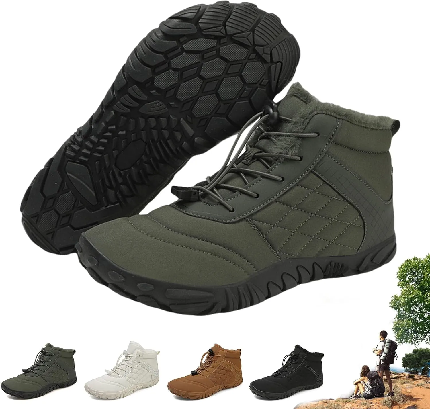 ZJQ 2025 New Winter Footwear Barefoot Shoes Women Men, Wide Toe Hiking Shoes, Non-Slip Waterproof Flexible Outdoor Sneakers