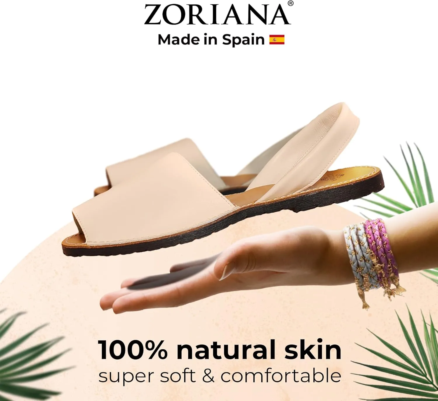 ZORIANA® Sandals for Women Handmade Leather, Dressy, Comfortable Sling Back Shoes Flat - Fashion Exclusively Made in Spain - Avarca Summer Trending Slingback Shoes 2023, 100% Spanish Genuine Leather
