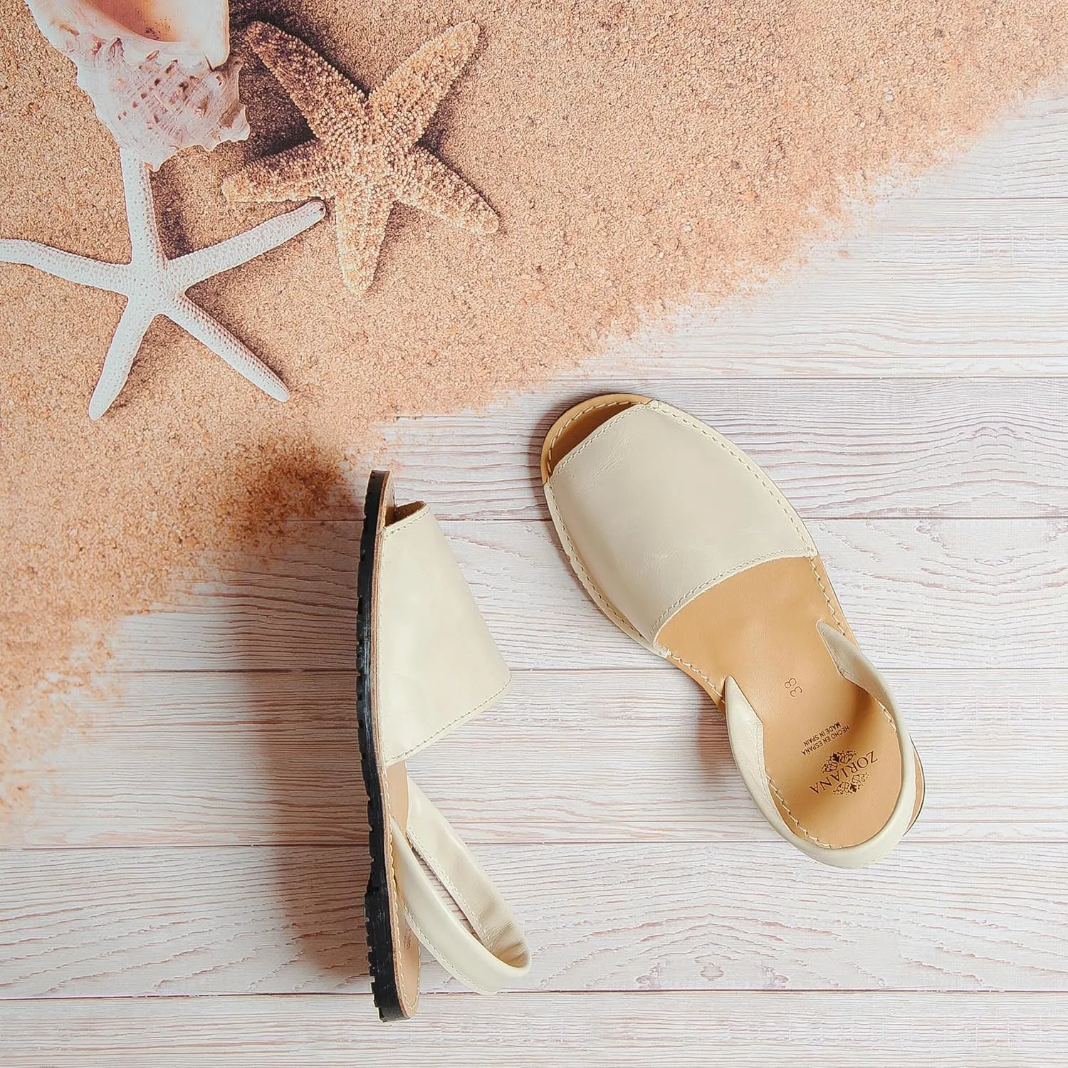 ZORIANA® Sandals for Women Handmade Leather, Dressy, Comfortable Sling Back Shoes Flat - Fashion Exclusively Made in Spain - Avarca Summer Trending Slingback Shoes 2023, 100% Spanish Genuine Leather