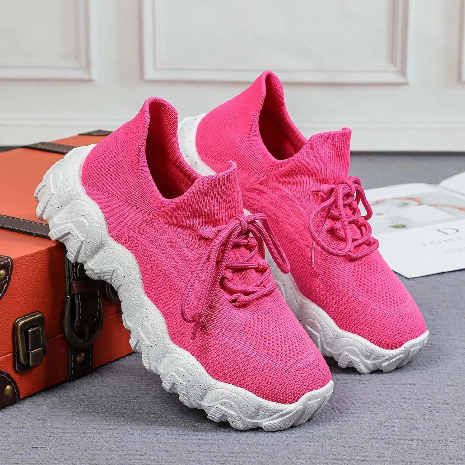ZSpzx Platform Sneakers for Women Slip On Cushioned Footbed Knit Soft Padded Insole Arch Support Jogging Tennis Shoes Plantar Fasciitis Breathable Comfy Lightweight Daily Wear Shoe