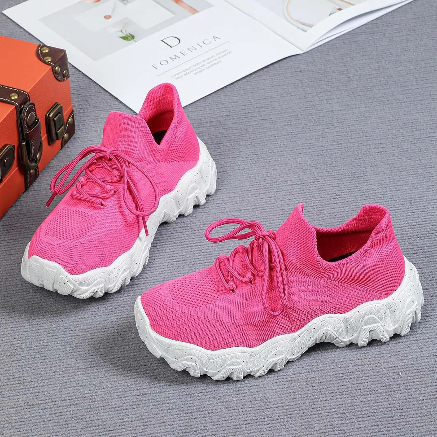 ZSpzx Platform Sneakers for Women Slip On Cushioned Footbed Knit Soft Padded Insole Arch Support Jogging Tennis Shoes Plantar Fasciitis Breathable Comfy Lightweight Daily Wear Shoe
