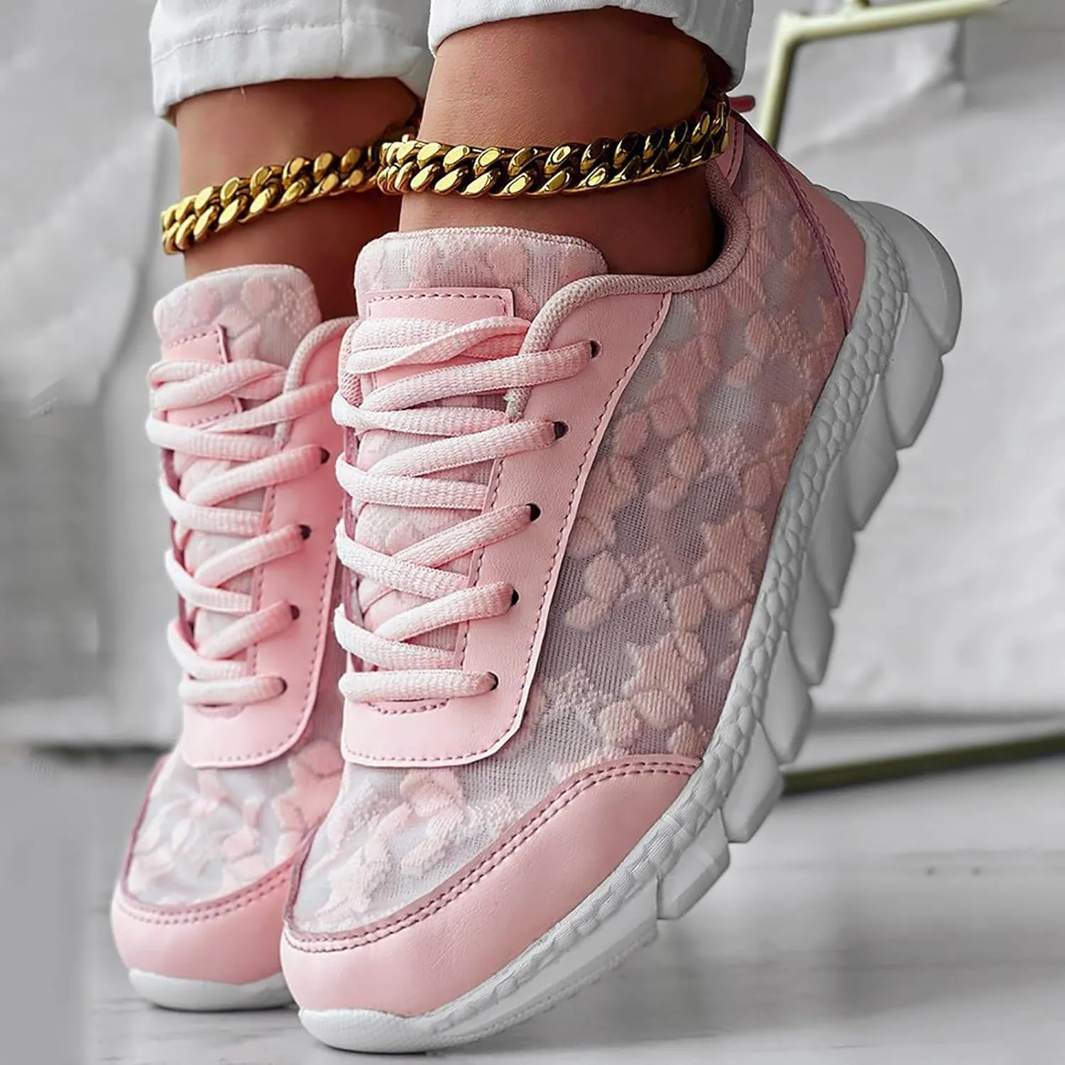 ZSpzx Summer Breathable Sneakers for Women Lace Up Casual Shoes Air Cushioned Orthopedic Non Slip Walking Tennis Sneaker Lightweight Mesh Comfy Plantar Fasciitis Footwear Daily Wear Wedge Shoe