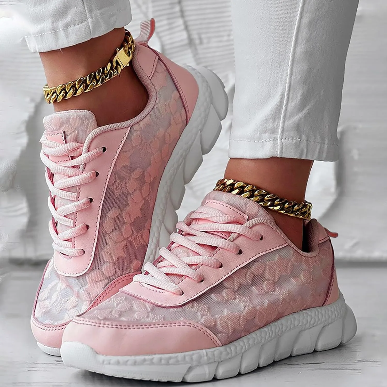 ZSpzx Summer Breathable Sneakers for Women Lace Up Casual Shoes Air Cushioned Orthopedic Non Slip Walking Tennis Sneaker Lightweight Mesh Comfy Plantar Fasciitis Footwear Daily Wear Wedge Shoe