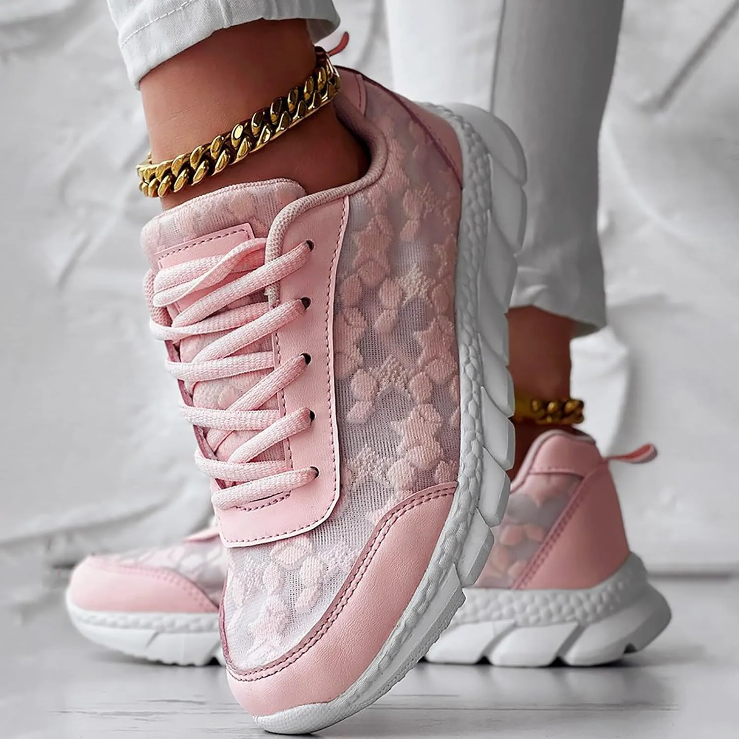 ZSpzx Summer Breathable Sneakers for Women Lace Up Casual Shoes Air Cushioned Orthopedic Non Slip Walking Tennis Sneaker Lightweight Mesh Comfy Plantar Fasciitis Footwear Daily Wear Wedge Shoe