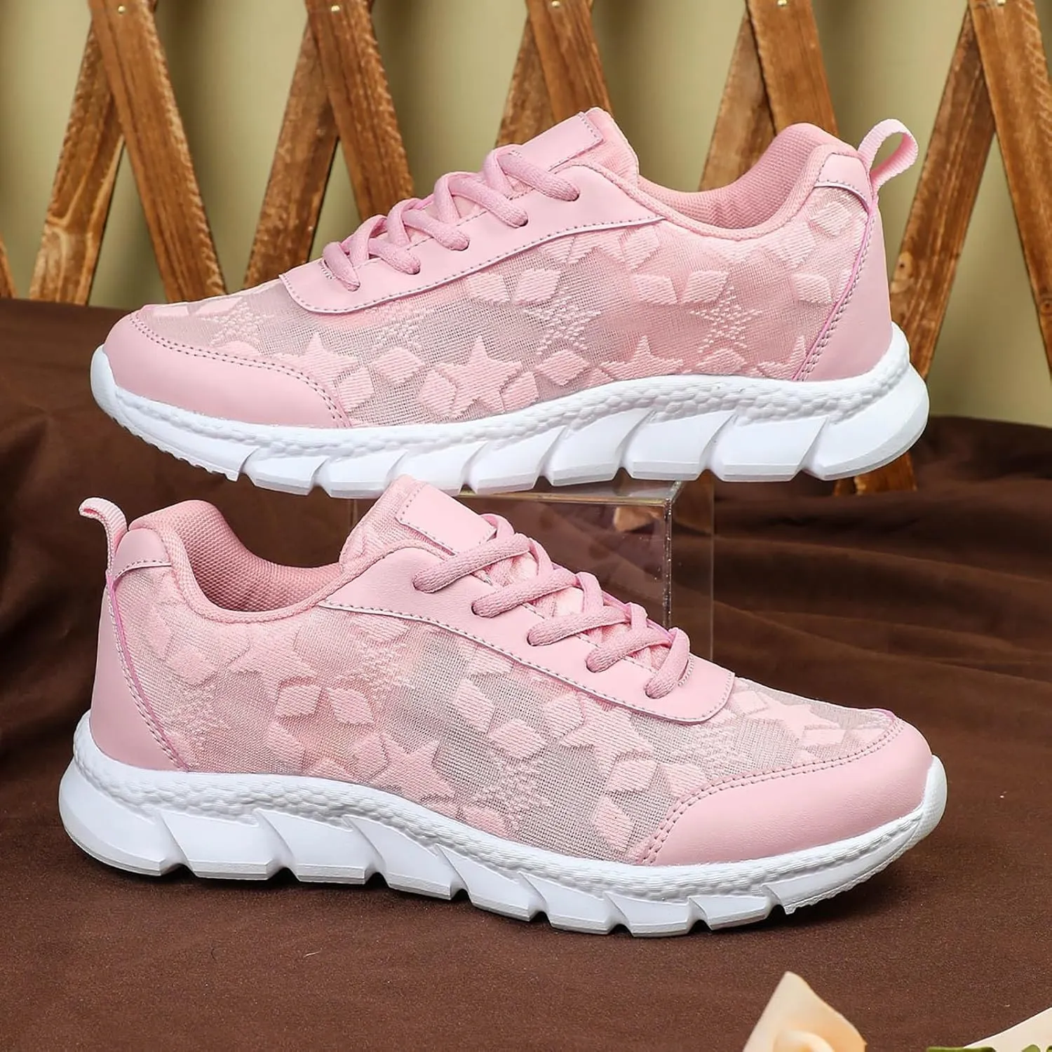 ZSpzx Summer Breathable Sneakers for Women Lace Up Casual Shoes Air Cushioned Orthopedic Non Slip Walking Tennis Sneaker Lightweight Mesh Comfy Plantar Fasciitis Footwear Daily Wear Wedge Shoe