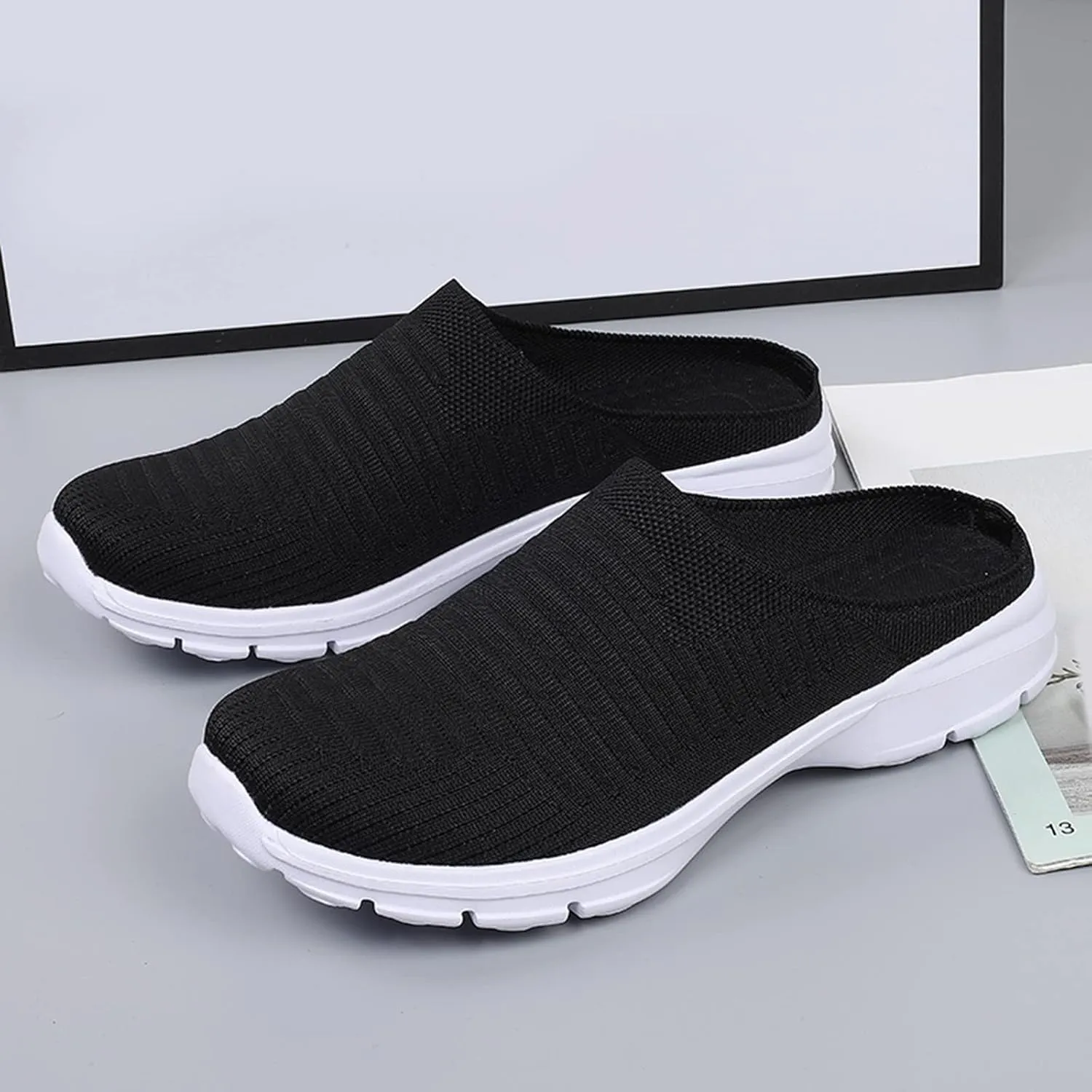 ZSpzx Womens Casual Shoes Slip On Low Top Mesh Breathable Air Cushioned Lightweight Slides Round Toe Memory Foam Closed Toe Comfortable Jogging Shoes Footwear for Daily Wear Outdoor Indoor