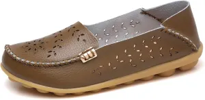 ZWRXW Leather Flats for Women Bohemian Hollow Out Comfort Walking Boat Shoe Summer Dressy Comfortable Breathable Flats Shoes Backless Round Toe Slip On Casual Sneakers Soft Nursing Work Shoes
