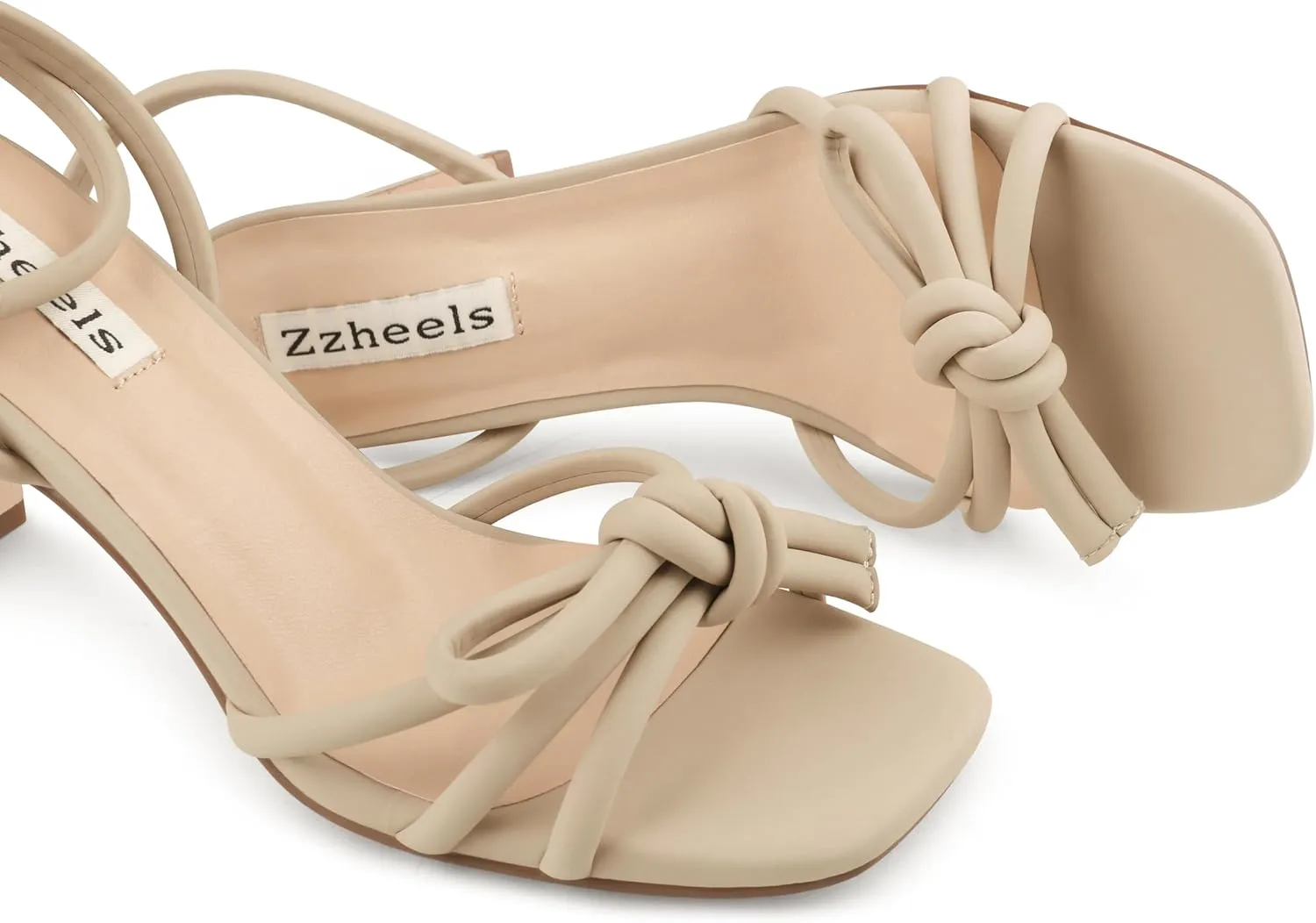 Zzheels Women's Square Toe Sandals Bowknot Chunky High Heels Strappy Bow Heels Dress Party Shoes